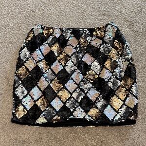 SHEIN Black and Gold Sequin Mini Skirt